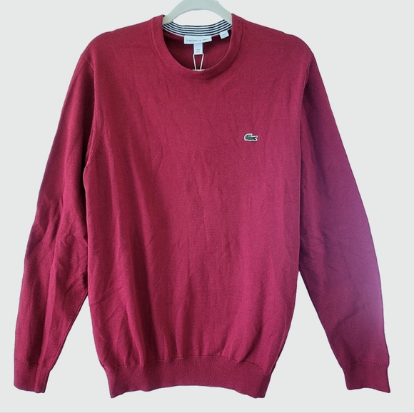 NWT LACOSTE Burgundy Bordeaux Crew Neck Cotton Sweater Elegant Iconic Style NEW - Picture 2 of 8